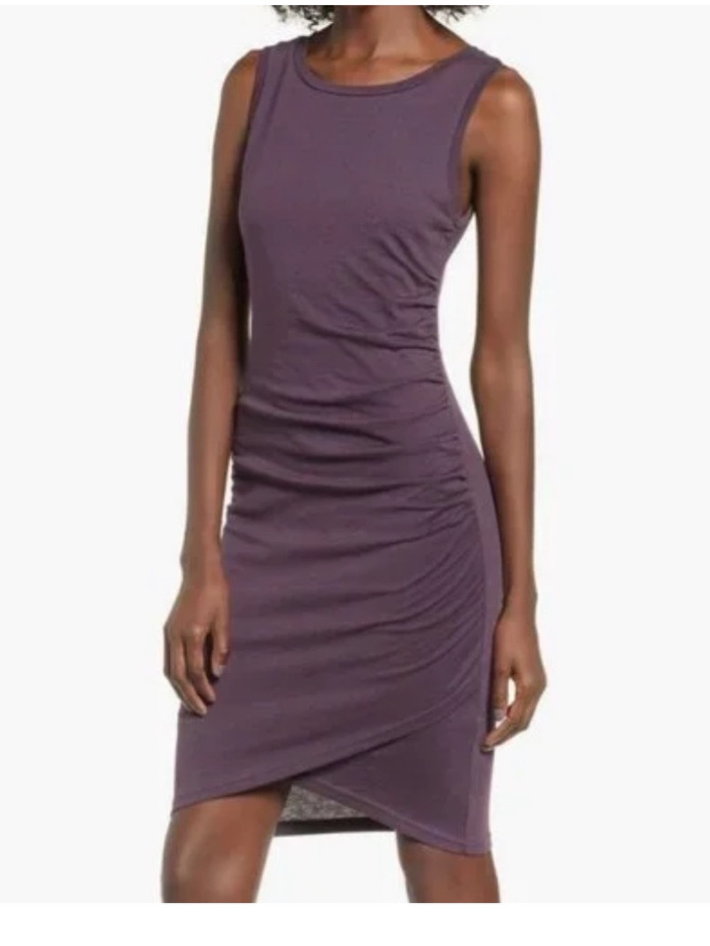 Leith Plum Sleeveless Ruched Tulip-Hem Dress